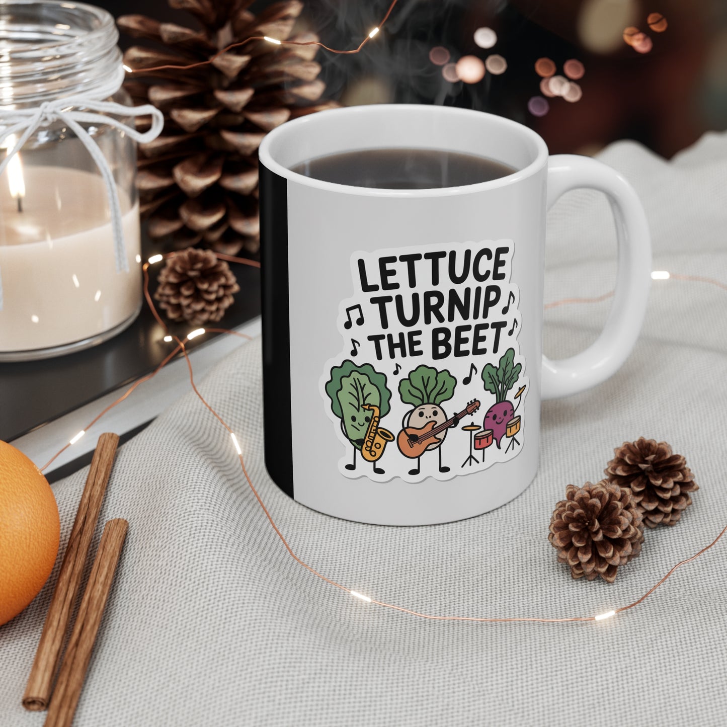 Whimsical Vegetable Mug, Funny Lettuce Turnip the Beet Coffee Cup, Gift for Gardeners, Music Lovers, Fun Kitchen Decor