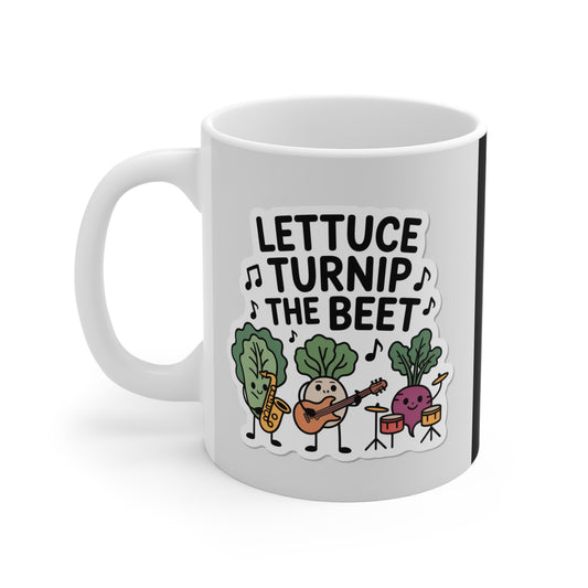 Whimsical Vegetable Mug, Funny Lettuce Turnip the Beet Coffee Cup, Gift for Gardeners, Music Lovers, Fun Kitchen Decor